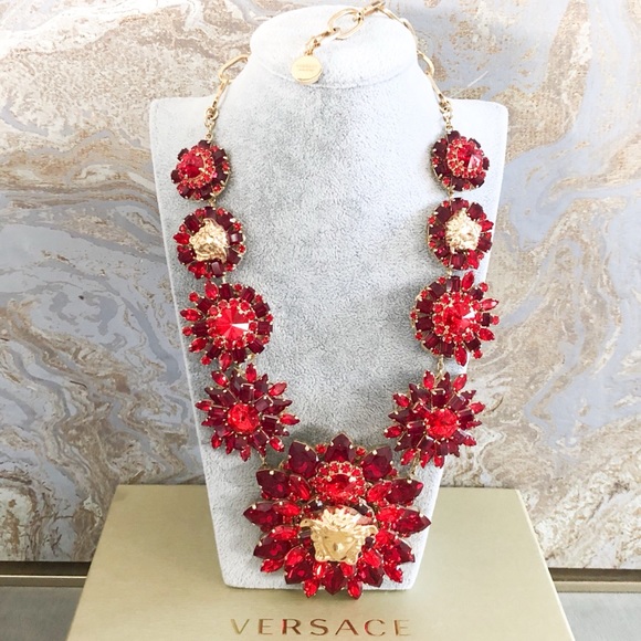 Versace Red Blooming Medusa Crystal Necklace - Picture 3 of 8